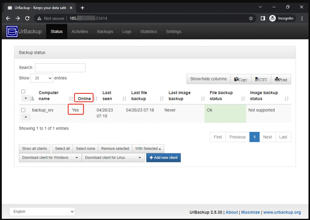 Установка сервера и клиента UrBackup в Ubuntu